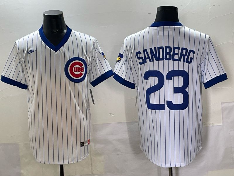 Men 2025 Chicago Cubs #23 Sandberg white stripe Throwback Nike MLB Jersey style 01->cincinnati reds->MLB Jersey